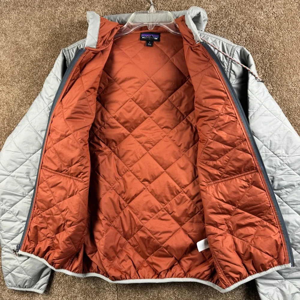 Patagonia Mens Diamond Quilted Bomber Hoody Grey Full Zip Insulated Jacket S